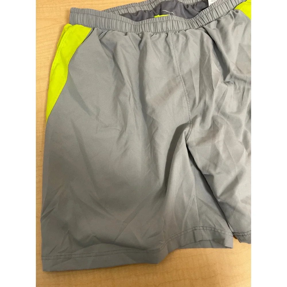 ASICS Mens Running Shorts Grey Lime Green Lined Athletic Gym Shorts Size Medium